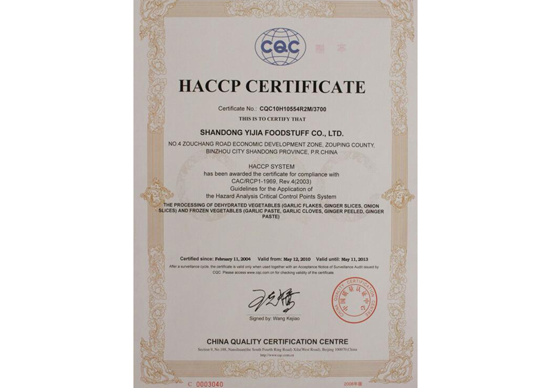 HACCP CERTIFICATE